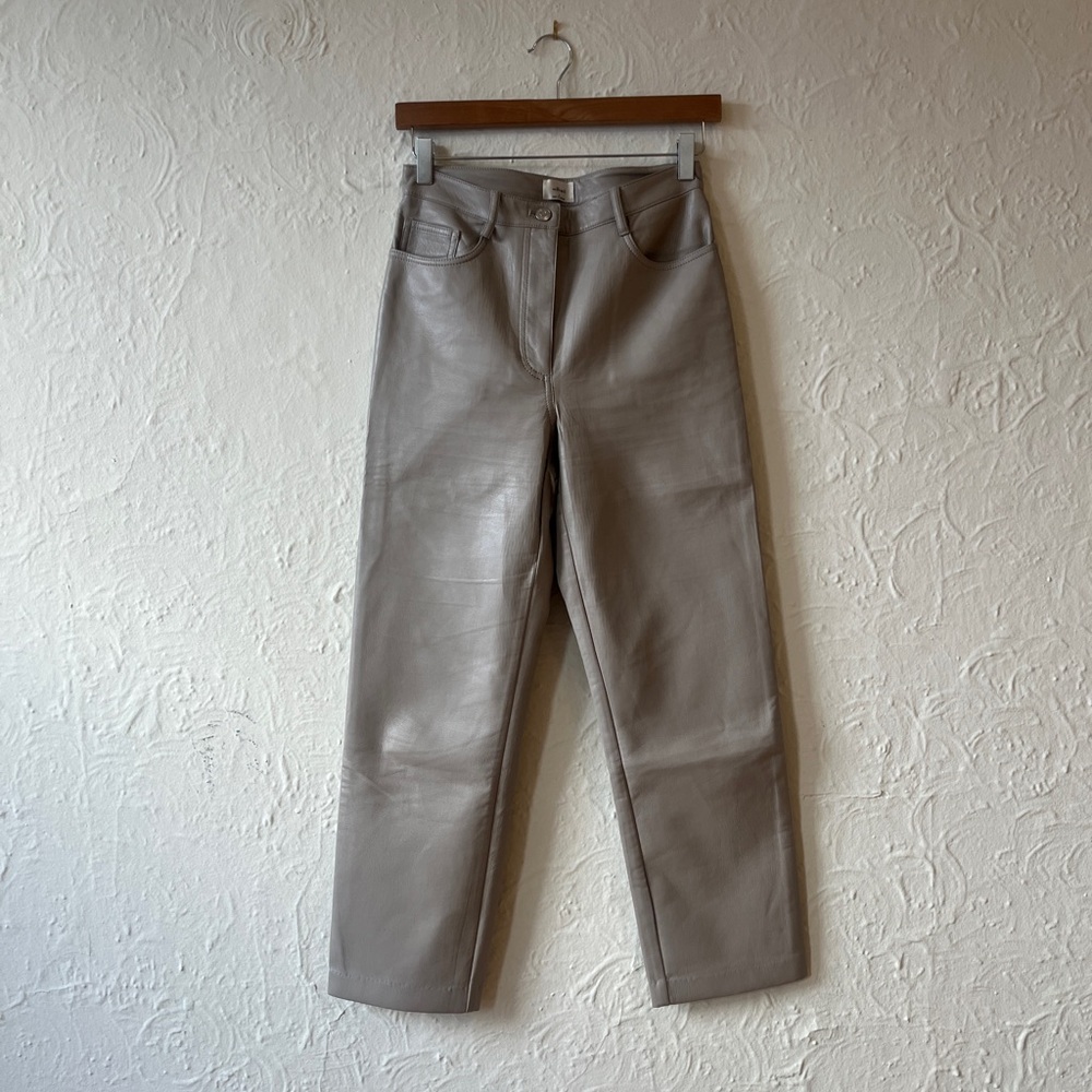 Wilfred Stone Taupe Straight Faux Leather Pants